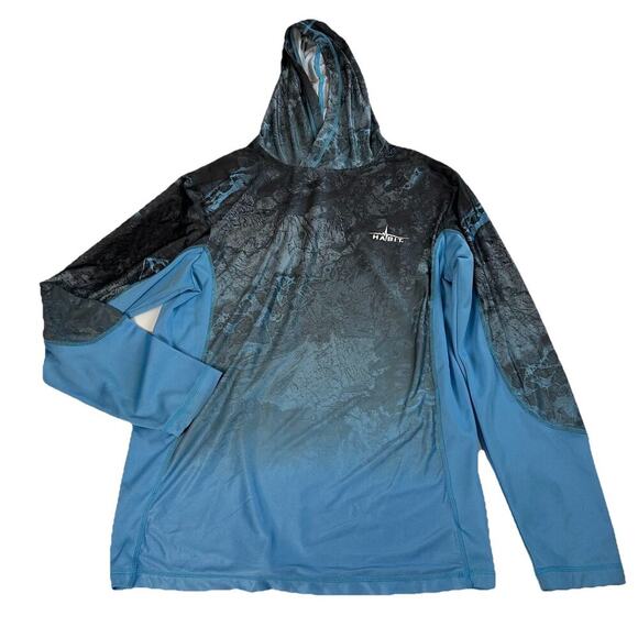 Habit Shirt Men's Medium Hidden Cove Hooded Lightweight Performance Fishing Blue - Picture 1 of 10